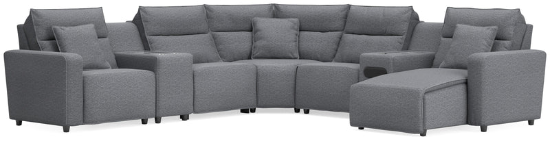 Modmax II Salt and Pepper 7-Piece Power Reclining Sectional with Chaise and Audio System - 65906S45