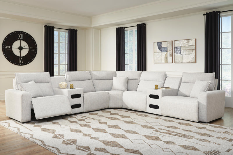 Modmax II Stone 7-Piece Power Reclining Sectional with Audio Consoles - 65907S9