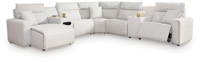 Modmax II Stone 7-Piece Power Reclining Sectional with Chaise and Audio Console - 65907S43