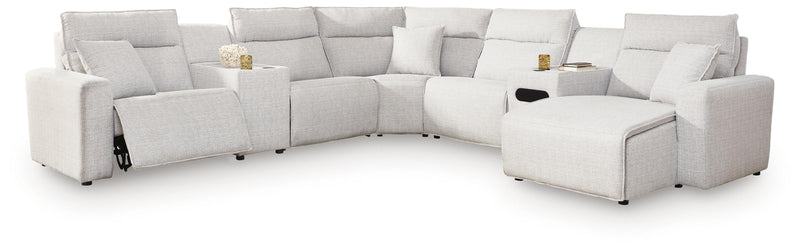 Modmax II Stone 7-Piece Power Reclining Sectional with Chaise and Audio Console - 65907S45