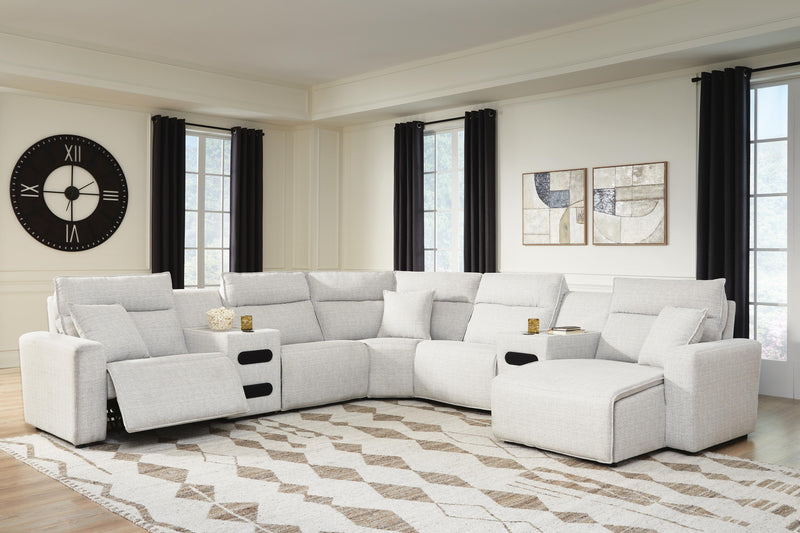 Modmax II Stone 7-Piece Power Reclining Sectional with Chaise and Audio Consoles - 65907S7