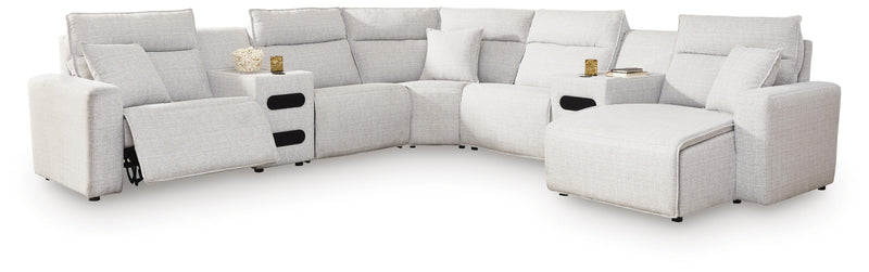 Modmax II Stone 7-Piece Power Reclining Sectional with Chaise and Audio Consoles - 65907S7
