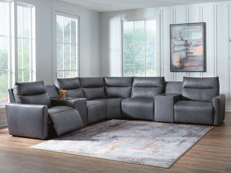 ModZ Blue 7-Piece Power Reclining Sectional with Audio Consoles - U14001S8