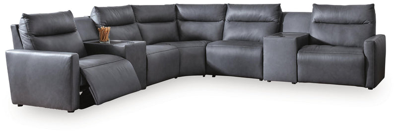 ModZ Blue 7-Piece Power Reclining Sectional with Audio Consoles - U14001S8