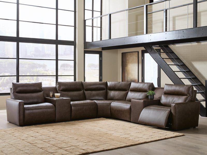 ModZ Chocolate 7-Piece Power Reclining Sectional with Audio Consoles - U14000S7