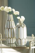 Mohsen Gold Finish/White Vase (Set of 2) - Gate FurnitureVase