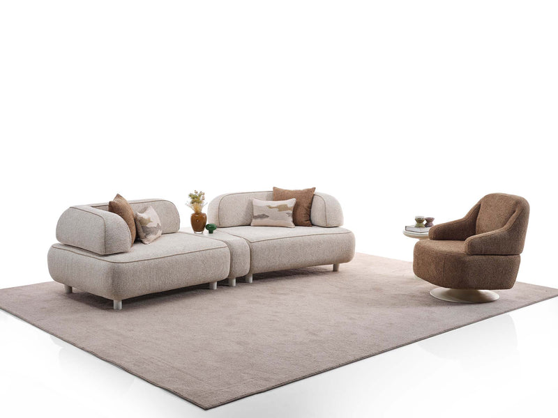 Mokka 4-pieces (Module Sofa & Sofa & 2 Chair) Livingroom in Cream - Brown - 200-ELI-MOK-KRL 104-KRL 504-33MBB