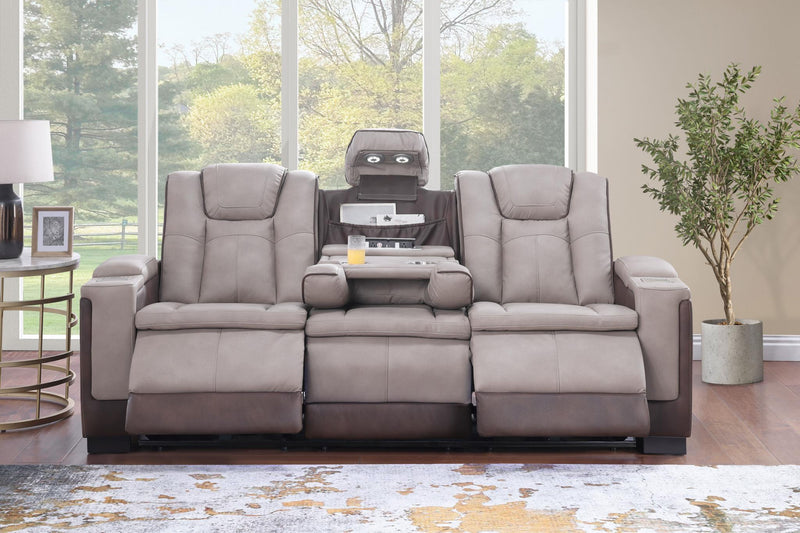Molly- Brown- beige Sofa with: PWR Recliner, PWR Headrest, Drop down table with reading light, storage armrest, wireless charger, Zero Gravity - L656-S