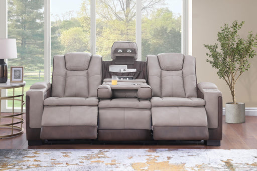 Molly- Brown- beige Sofa with: PWR Recliner, PWR Headrest, Drop down table with reading light, storage armrest, wireless charger, Zero Gravity - L656-S