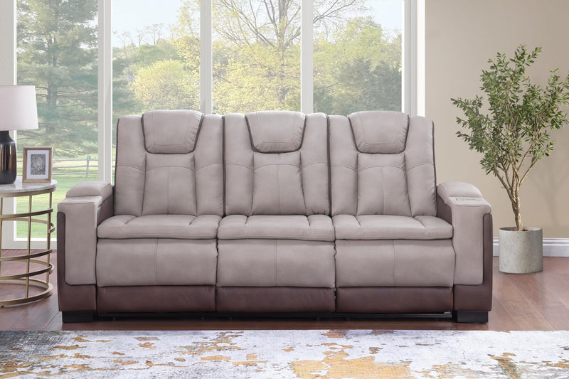 Molly- Brown- beige Sofa with: PWR Recliner, PWR Headrest, Drop down table with reading light, storage armrest, wireless charger, Zero Gravity - L656-S
