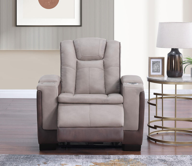 Molly- Brown- beige with: PWR Recliner, PWR Headrest, storage armrest, wireless charger, Zero Gravity - L656-R