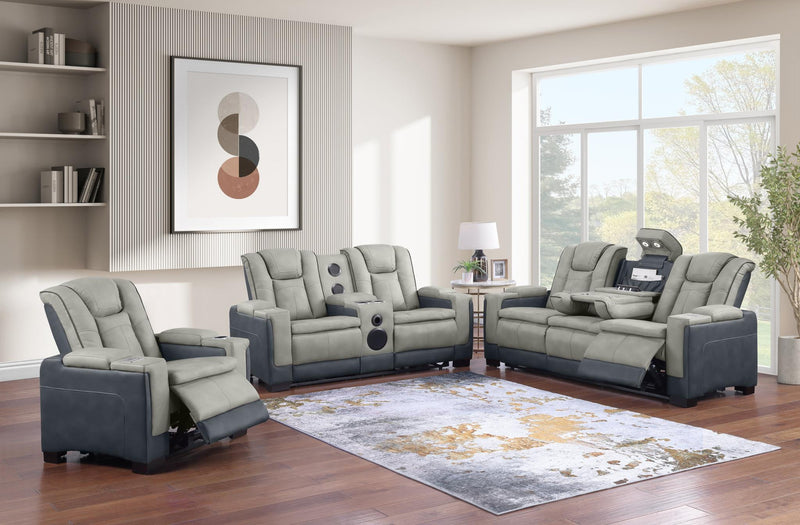 Molly- Gray Sofa with: PWR Recliner, PWR Headrest, Drop down table with reading light, storage armrest, wireless charger, Zero Gravity - L657-S
