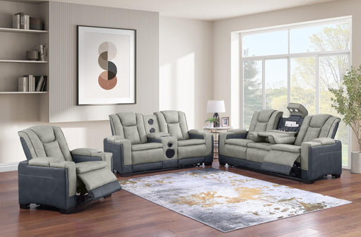 Molly- Gray Sofa with: PWR Recliner, PWR Headrest, Drop down table with reading light, storage armrest, wireless charger, Zero Gravity - L657-S