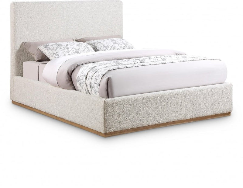 Monaco Boucle Fabric King Bed Cream - Gate FurnitureKing Bed
