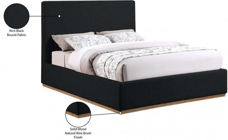 Monaco Boucle Fabric Queen Bed Black - Gate FurnitureQueen Bed