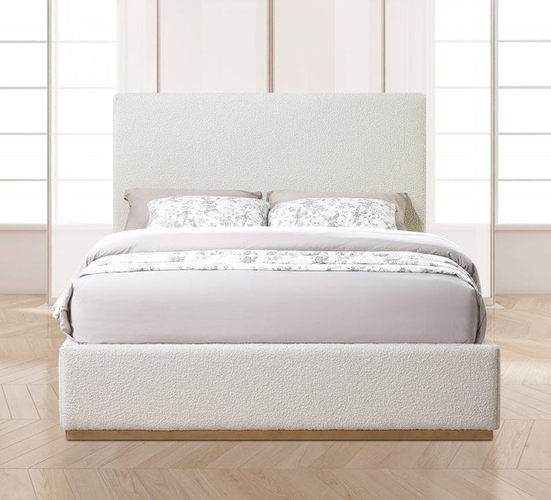 Monaco Boucle Fabric Queen Bed Cream - Gate FurnitureQueen Bed