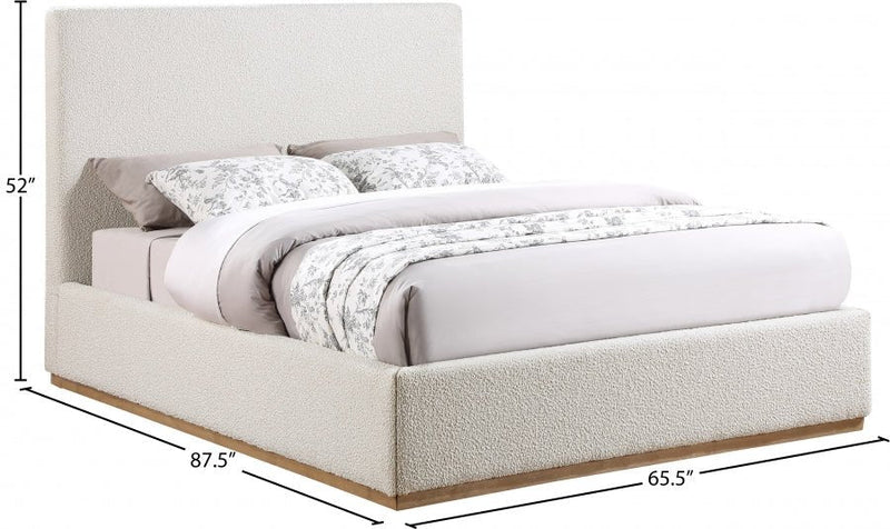Monaco Boucle Fabric Queen Bed Cream - Gate FurnitureQueen Bed