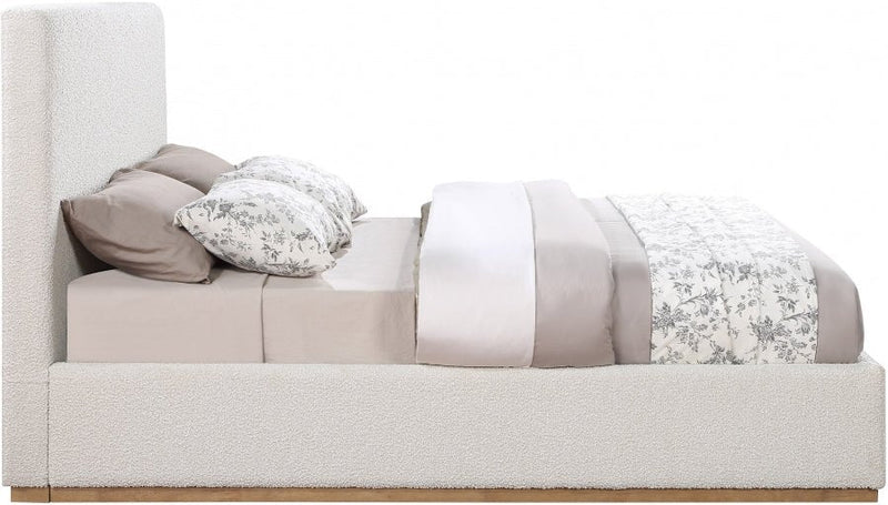 Monaco Boucle Fabric Queen Bed Cream - Gate FurnitureQueen Bed