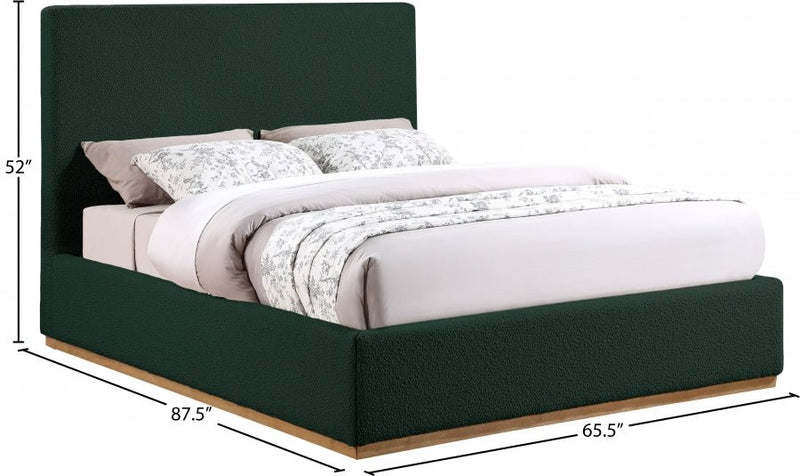 Monaco Boucle Fabric Queen Bed Green - Gate FurnitureQueen Bed