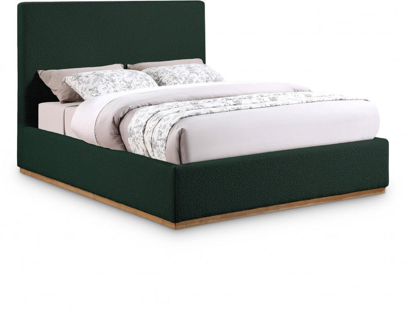 Monaco Boucle Fabric Queen Bed Green - Gate FurnitureQueen Bed