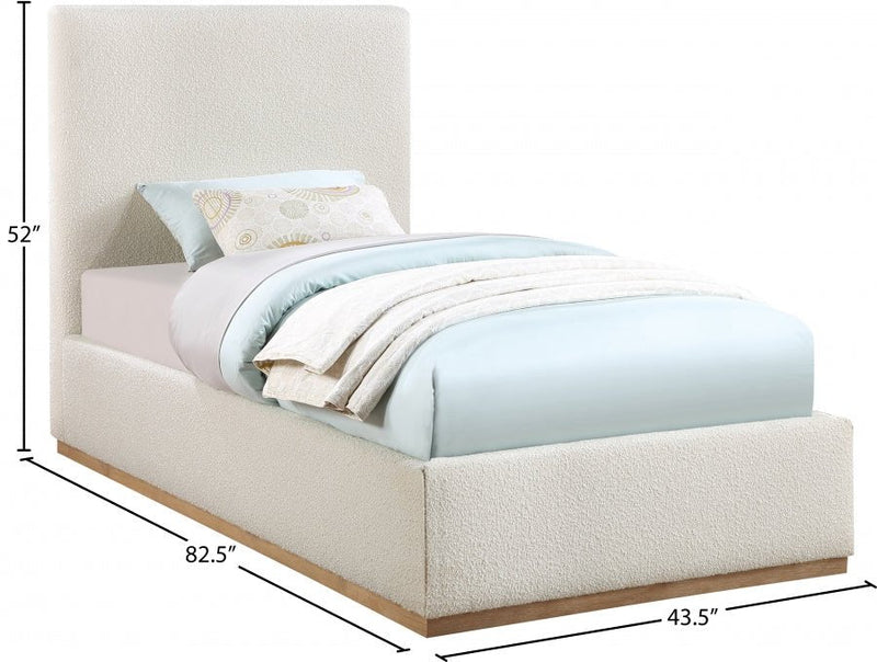 Monaco Boucle Fabric Twin Bed Cream - Gate FurnitureTwin Bed