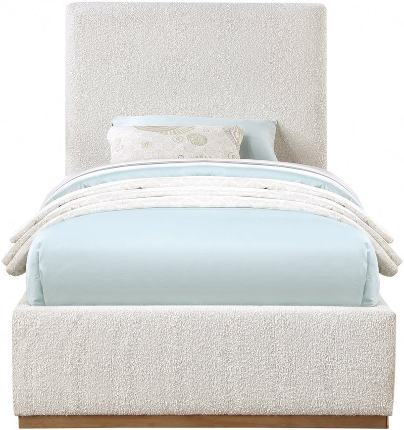 Monaco Boucle Fabric Twin Bed Cream - Gate FurnitureTwin Bed