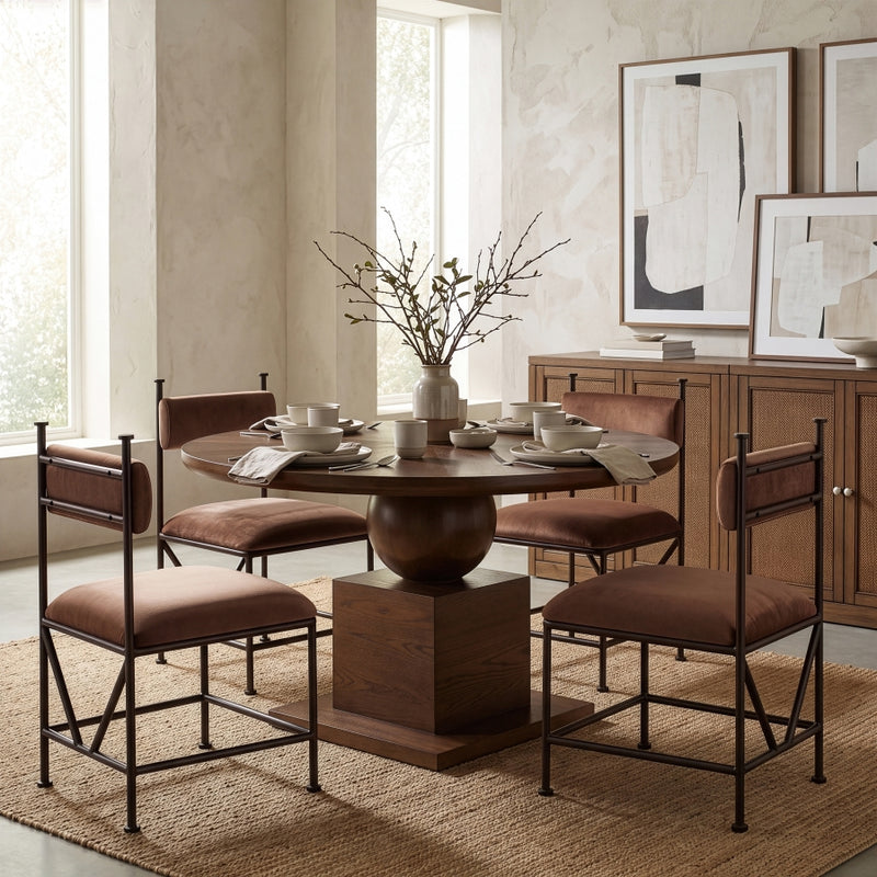 Monarch Velvet Performance Fabric Upholstered Dining Chair in Brown, Set of 2 - 75035Brown-C