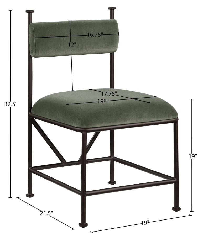 Monarch Velvet Performance Fabric Upholstered Dining Chair in Green, Set of 2 - 75035Green-C