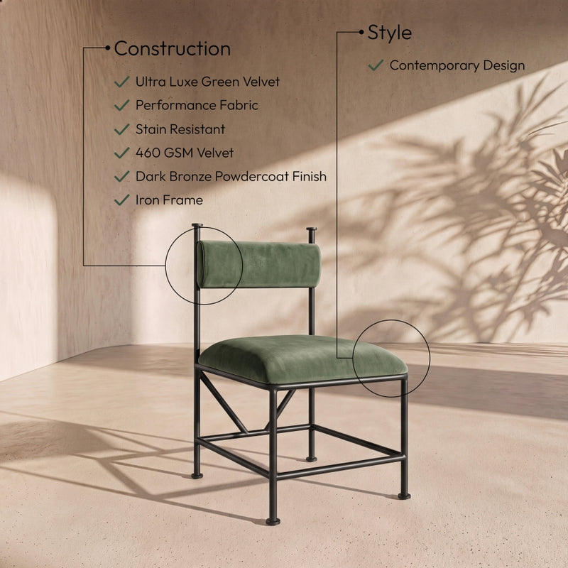 Monarch Velvet Performance Fabric Upholstered Dining Chair in Green, Set of 2 - 75035Green-C