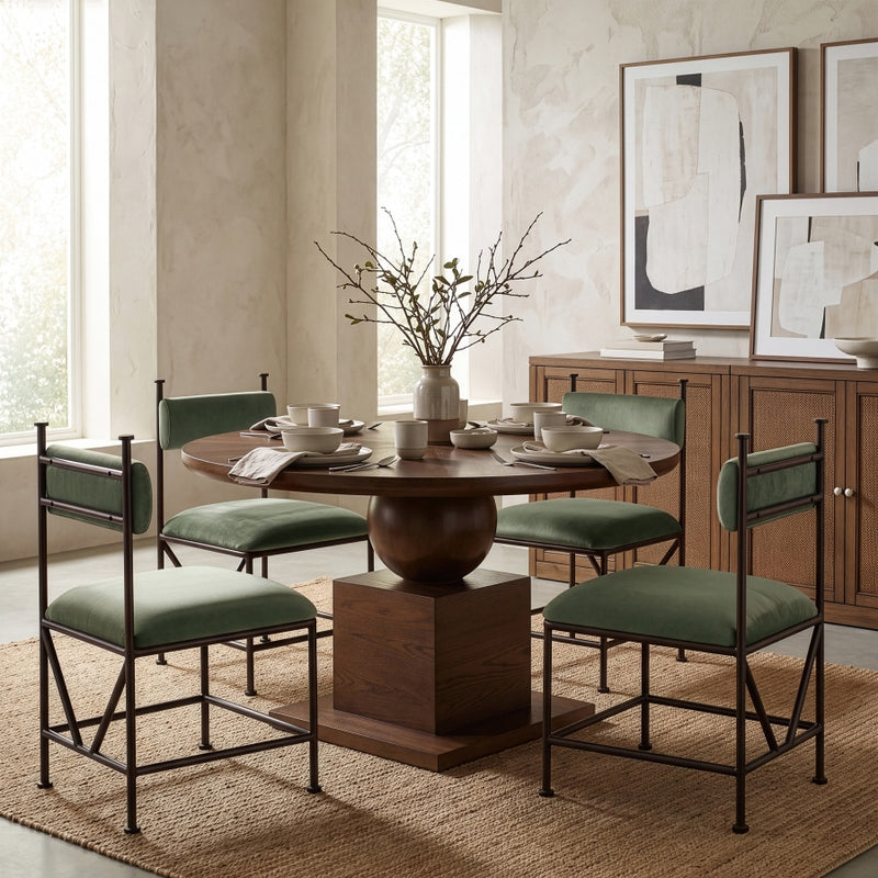 Monarch Velvet Performance Fabric Upholstered Dining Chair in Green, Set of 2 - 75035Green-C