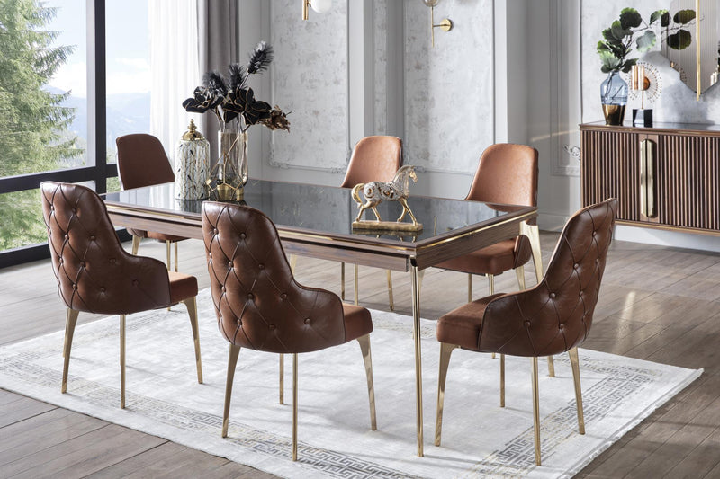 Montego Dining Table (Montego Walnut/Car.Marb)..3 Pieces - Gate FurnitureDining Table