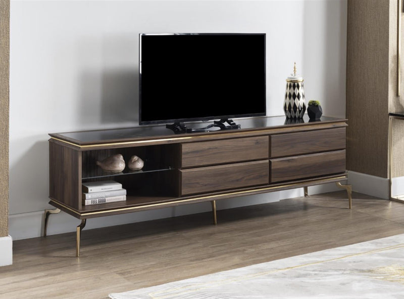 Montego Tv Stand (Montego Walnut/Car.Marb)..6 Pieces - Gate FurnitureTV Stand