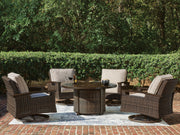 Monterey Point Outdoor Fire Pit Table and 4 Chairs in Dark Brown - PKG024582