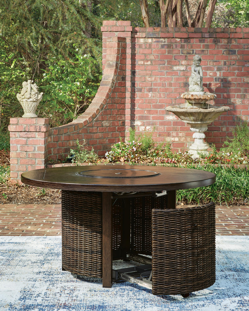 Monterey Point Outdoor Fire Pit Table and 4 Chairs in Dark Brown - PKG024582