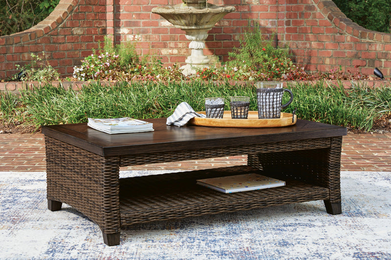 Monterey Point Outdoor Sofa and Loveseat with Coffee Table in Dark Brown - PKG024580