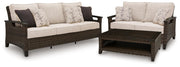 Monterey Point Outdoor Sofa and Loveseat with Coffee Table in Dark Brown - PKG024580