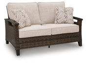 Monterey Point Outdoor Sofa and Loveseat with Coffee Table in Dark Brown - PKG024580