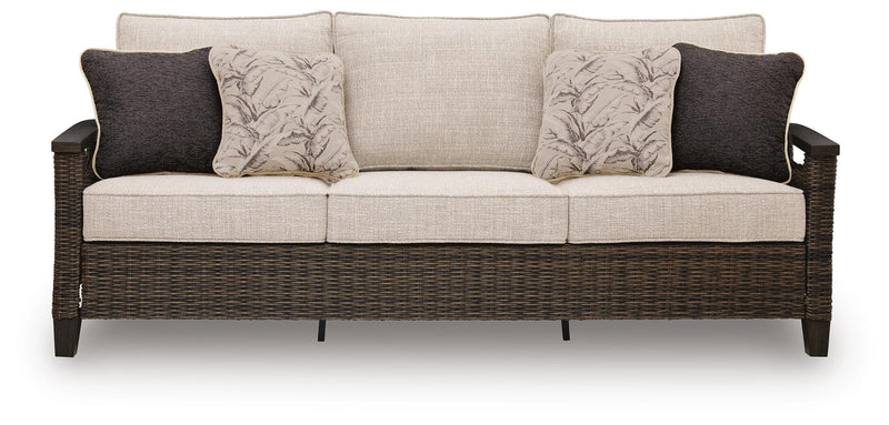 Monterey Point Outdoor Sofa and Loveseat with Coffee Table in Dark Brown - PKG024580