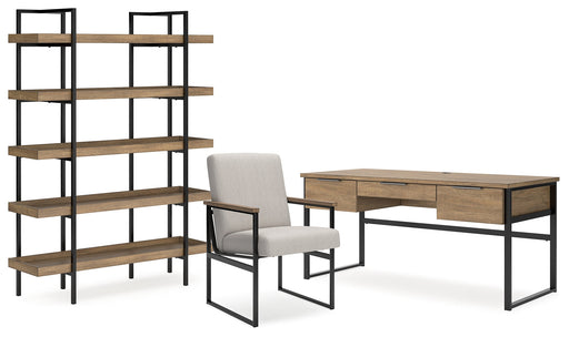 Montia Home Office Desk with Chair and Storage in Light Brown - PKG018523