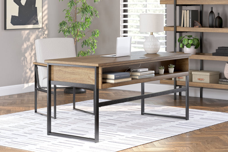 Montia Home Office Desk with Chair and Storage in Light Brown - PKG018523