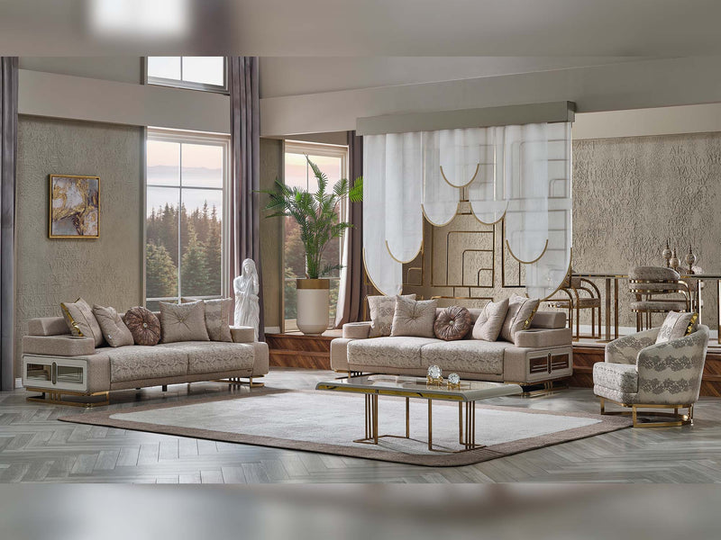Monza 3-pieces (Sofa & Loveseat & Chair) Livingroom Set Cream in Cream - 101-MON-MON01-321