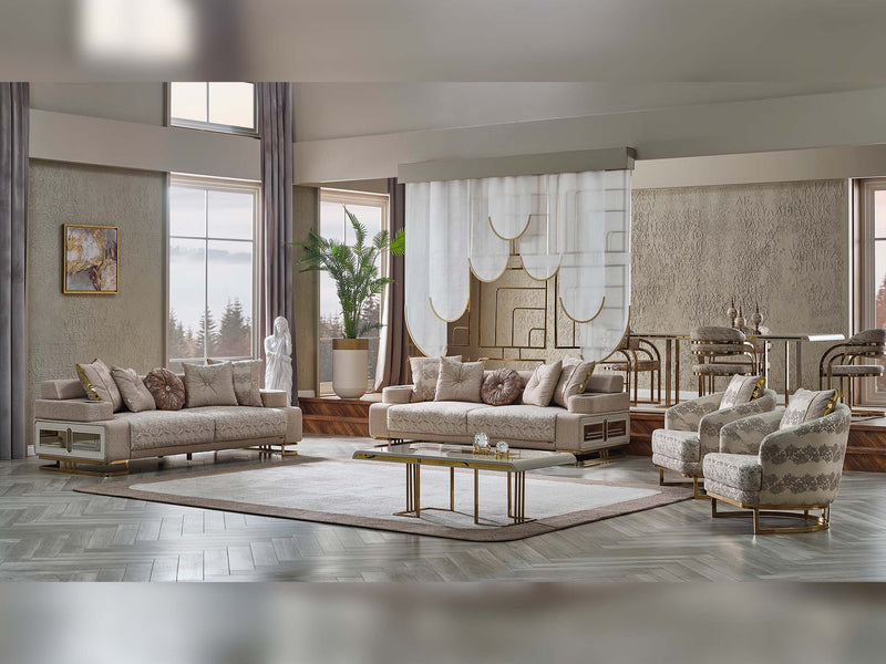Monza 3-pieces (Sofa & Loveseat & Chair) Livingroom Set Cream in Cream - 101-MON-MON01-321