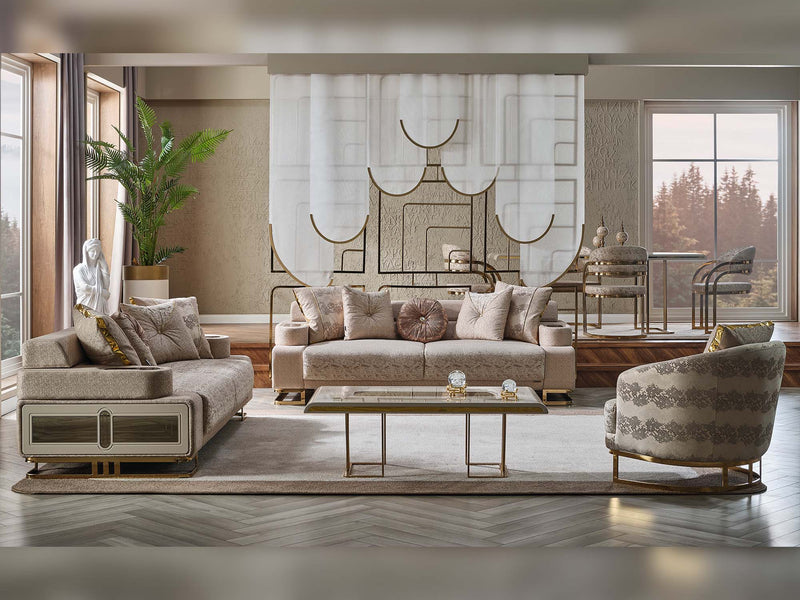 Monza 3-pieces (Sofa & Loveseat & Chair) Livingroom Set Cream in Cream - 101-MON-MON01-321
