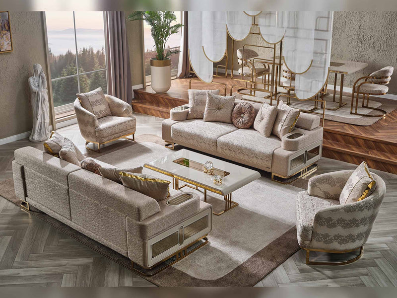 Monza 3-pieces (Sofa & Loveseat & Chair) Livingroom Set Cream in Cream - 101-MON-MON01-321
