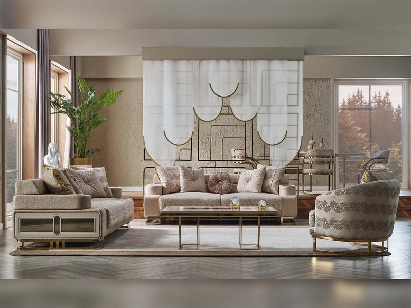 Monza 3-pieces (Sofa & Loveseat & Chair) Livingroom Set Cream in Cream - 101-MON-MON01-321