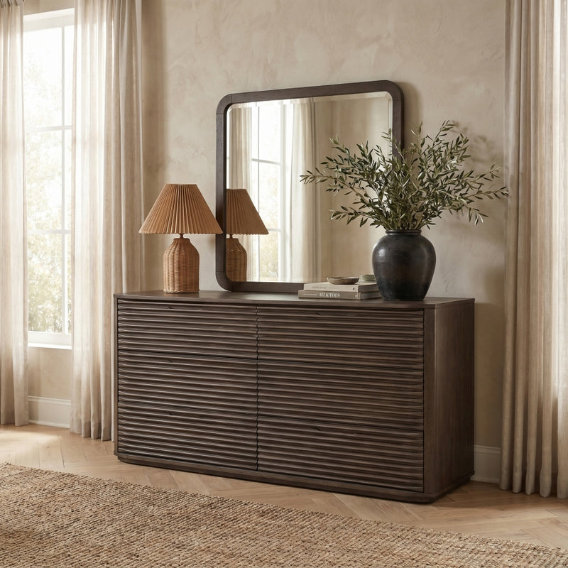Morino 42" W x 40" H Oak Veneer And Solid Wood Frame Mirror in Brown - MorinoBrown-M