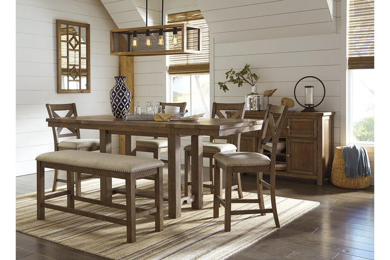 Moriville Beige Counter Height Dining Bench - Gate FurnitureAccent Bench