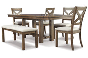 Moriville Beige Dining Table and 4 Chairs and Bench - Gate FurnitureDining Room Set