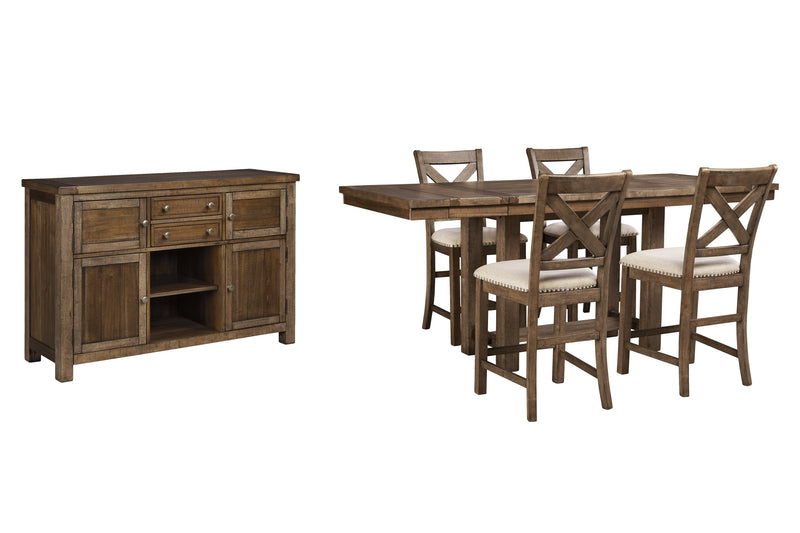 Moriville Counter Height Dining Table and 4 Barstools with Storage in Grayish Brown - PKG002107
