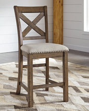Moriville Counter Height Dining Table and 6 Barstools in Grayish Brown - PKG014920